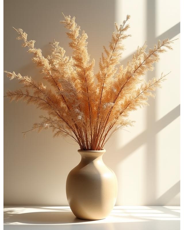 Gubahan bunga kering artistik dalam pasu