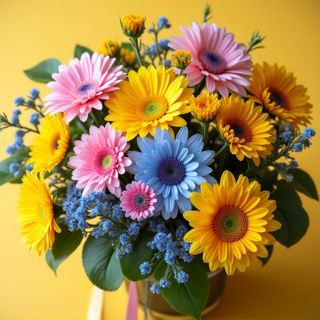 Jambangan bunga bermusim dengan pelbagai warna