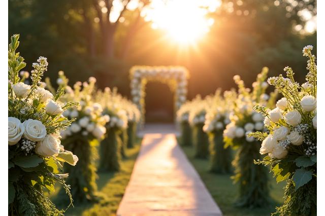 Hiasan bunga lorong perkahwinan di luar