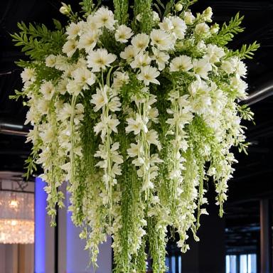 Hiasan bunga gantung untuk acara korporat
