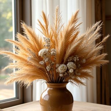 Gubahan bunga kering dengan sentuhan bohemian